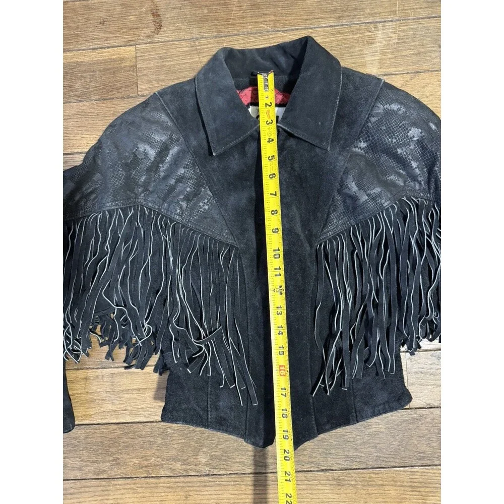 Vintage Chia Leather Jacket Womens Small Black Fringe Western Cowgirl Nashville - Picture 4 of 12